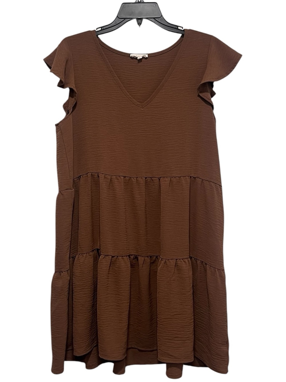 Urban Rose Brown Tiered Mini Dress Flutter Sleeve V Neck XL